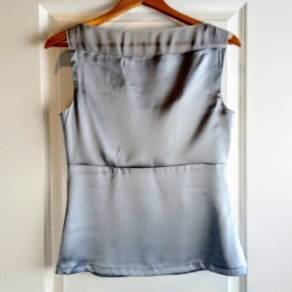 Elie Tahari Grey Sheer V-Neck Silk Sleeveless Top - Picture 2 of 5